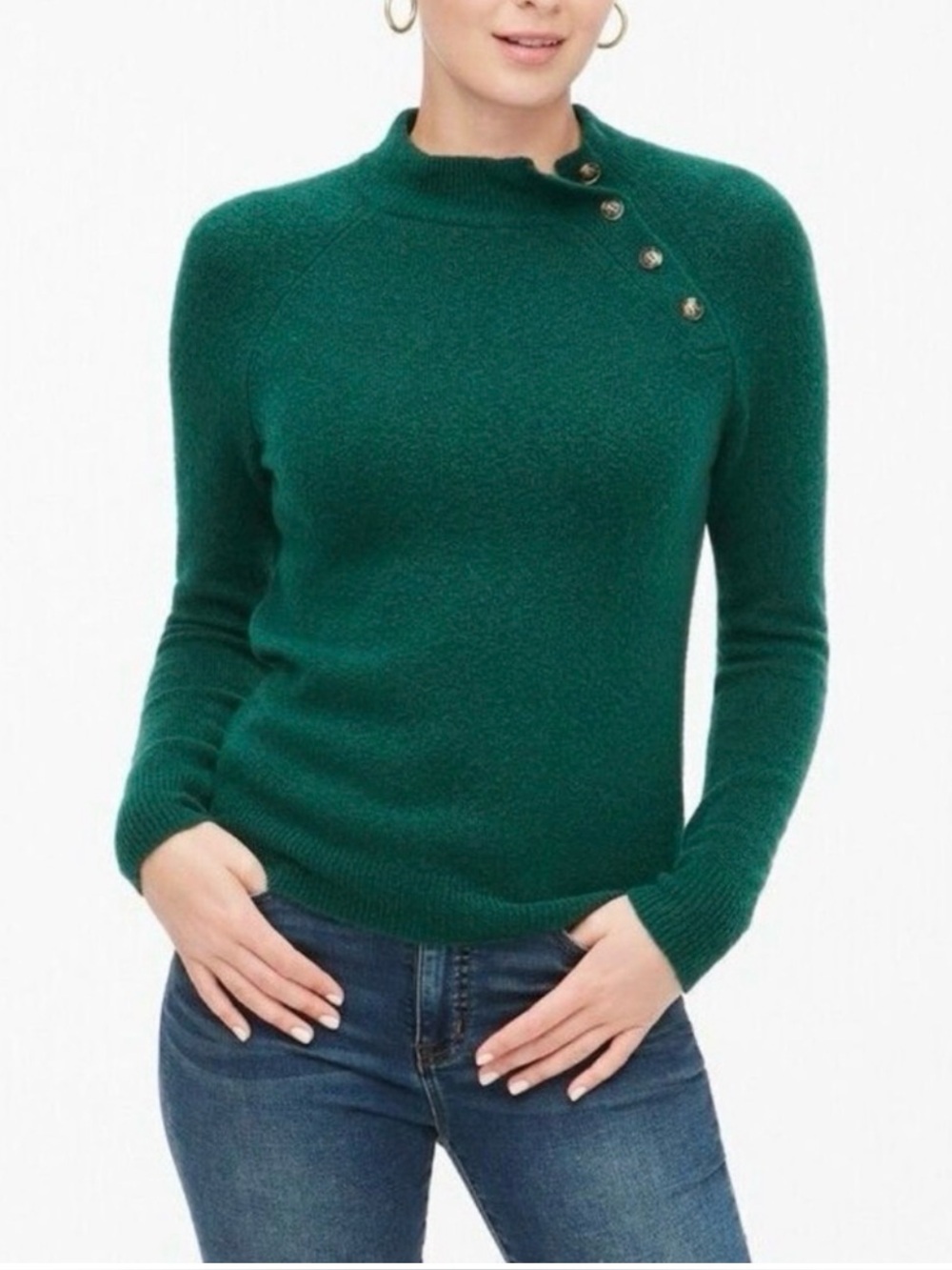J.Crew Womens Extra-Soft Yarn Sweater Wool Green Medium Button Pullover Academic
